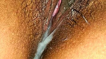 latina milf's wet pussy drips in close-up view, ending with creamy finish in sensual missionary