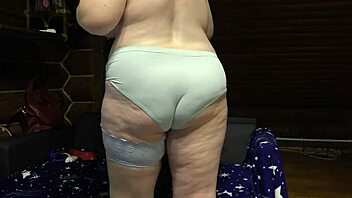 Chubby Milf in Stockings and Panties Masturbates with Dildo on Webcam
