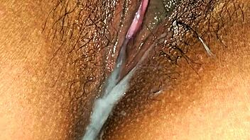 latina milf's wet pussy drips in close-up view, ending with creamy finish in sensual missionary