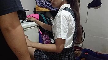 hey, this peruvian babe sneaks in and ends learning session with wet pussy oral fun