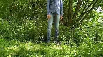 sexy chubby milf strips panties outdoors and pisses with a stranger in public car fetish play