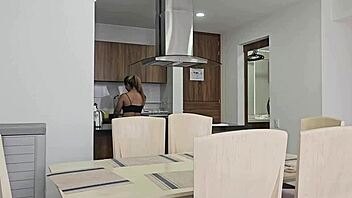 A casual narrative unfolds as a horny blonde amateur gives a deepthroat blowjob to settle her partner's three-month rent debt