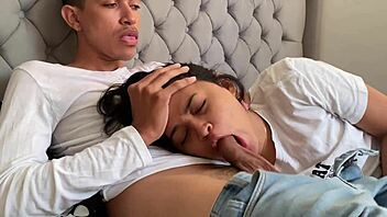 perverted guy shoves his big cock in my mouth until he cums hard inside