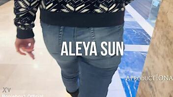 what happens when aleya sun wets her jeans right in the busy shopping mall outdoors?