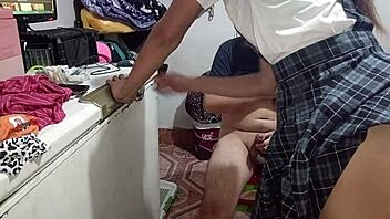 hey, this peruvian babe sneaks in and ends learning session with wet pussy oral fun