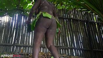 busty african witch grinds her thick body with big nipples in ritual dance and cleanses in sacred water outdoors