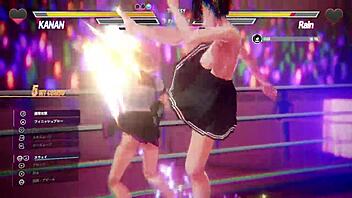 Busty lesbian duo engages in intense passionate pussy play battle.