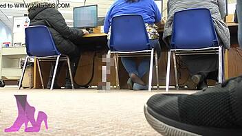 Wife Candid Shoeplay At Library With Flats Coffee Nylon Socks