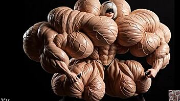 2b casually grows into a muscular giantess in this tall bodybuilder fmg ai animation with huge cartoon features