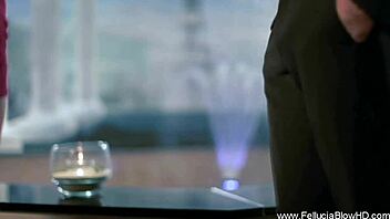 Horny cougar engages in sensual licking and blowing of cock, leading to facial cumshot.