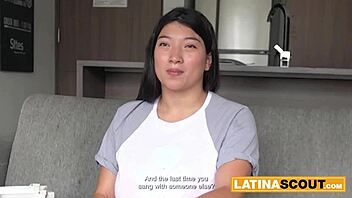 Curvy Latina with big tits gets rough deepthroat at fake casting