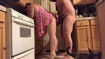 Hey, check out this fat amateur wife chilling in the kitchen