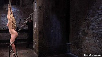 Blonde Slave Bound In Backbend Hogtie Endures Rough BDSM Punishment In Dark Dungeon