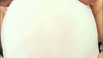 pregnant arab girl shows off her big belly and milky boobs!