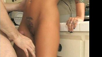 Intense! Mason Moore gets pounded hard in kitchen with facial cum on brunette pussy.