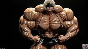 2b casually grows into a muscular giantess in this tall bodybuilder fmg ai animation with huge cartoon features