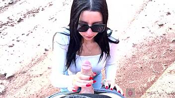 Imagine A Cute Brunette In Glasses Giving Deep Blowjob Outdoors In Beautiful Canyon Nature Setting