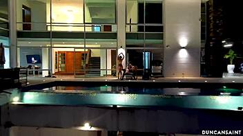 Playboy hosts hot threesome late night at his mansion with muscular bodybuilder and lingerie babes