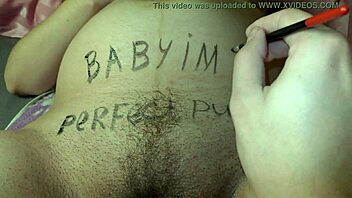 9 months pregnant babe with big boobs gets covered in body writings pov milky mari