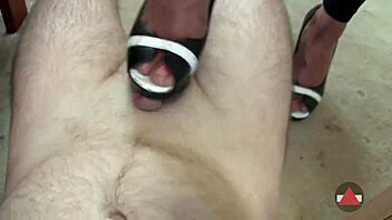 Dominant babe gives rough shoejob with heels and cumshot on feet 👠💦