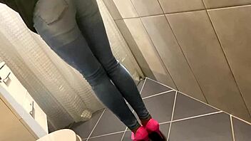 desperate pee in my jeans then he pees on my ass and i give him a hot blowjob