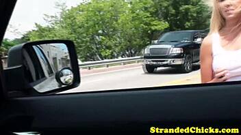 Oh Wow! Real Blonde Hitchhiker Bimbo Gives Outdoor Public Blowjob And Facial In Car!