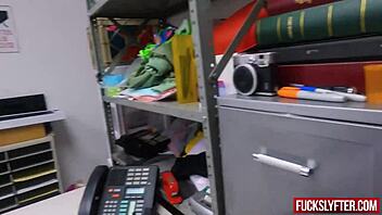 Hey this shy petite blonde thief dodges trouble in office