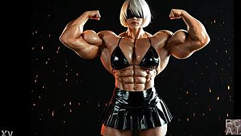 2b casually grows into a muscular giantess in this tall bodybuilder fmg ai animation with huge cartoon features