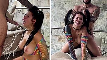 oh fuck, humiliate this submissive slut with big tits using milk, slap her, then give hard creampie!!