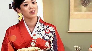Erotic Asian Brunette Poses in Kimono and Gets Filled with Creampie Urge