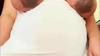 pregnant arab girl shows off her big belly and milky boobs!