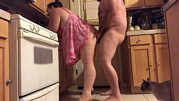 Hey, check out this fat amateur wife chilling in the kitchen