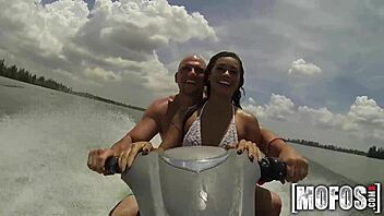 Mofos presents a hot threesome adventure on the seadoo with public action