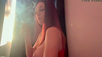 italian big tits milf artemisia love enjoys a steamy solo smoking session with long hair