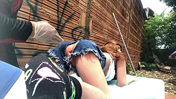 Hey, I'm pounding this fuck doll's tight ass outdoors with my toy, feeling every thrust in public!