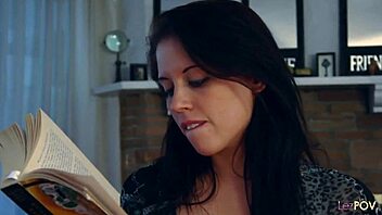 Pretty brunette lesbian masturbates by the fireplace until her friend joins for pussy licking and fingering.