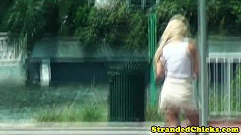 Oh Wow! Real Blonde Hitchhiker Bimbo Gives Outdoor Public Blowjob And Facial In Car!
