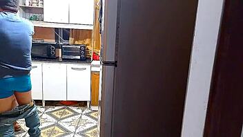 Uh, in the kitchen of sin, the wife gets wild with her lover... so intense!