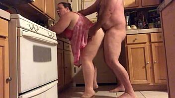 Hey, check out this fat amateur wife chilling in the kitchen