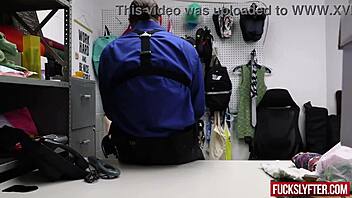 Hey this shy petite blonde thief dodges trouble in office