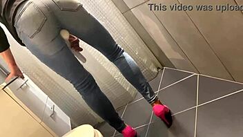 desperate pee in my jeans then he pees on my ass and i give him a hot blowjob