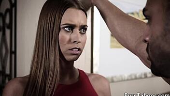 Beautiful glam teen 18+ gets drilled in erotic threeway with small tits riding