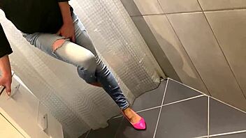 desperate pee in my jeans then he pees on my ass and i give him a hot blowjob