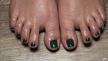 Hey, wanna get up close with my green-nailed toes for your ultimate foot fetish fantasy?