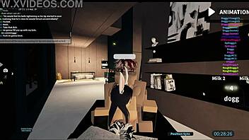 Horny slut bent over and riding cocks in wild Roblox condo gangbang scene