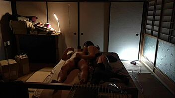 japanese amateur in stockings gives intense handjob finish after standing doggystyle