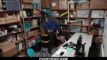 hey the store associate just caught this teen shoplifter and punished her with hard garage fucking