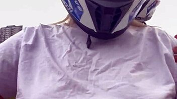 Motogirl rider grabs passenger and asks him to rub her chest while driving