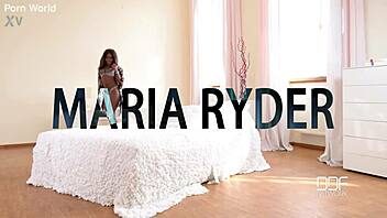 Intriguing black beauty with long hair shoves pink toy deep into shaved pussy during solo masturbation session