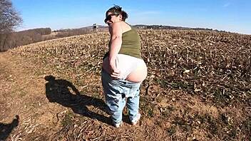 Slutty Mature BBW Wife Flashes Big Ass and Wedgies in Public Exhibitionist Humiliation Outdoors